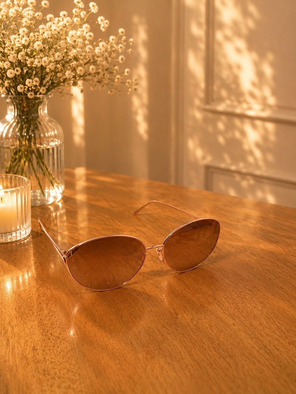 Women's Oval Sunglasses in Rose Gold with Brown Lenses #LFL508C3SUN
